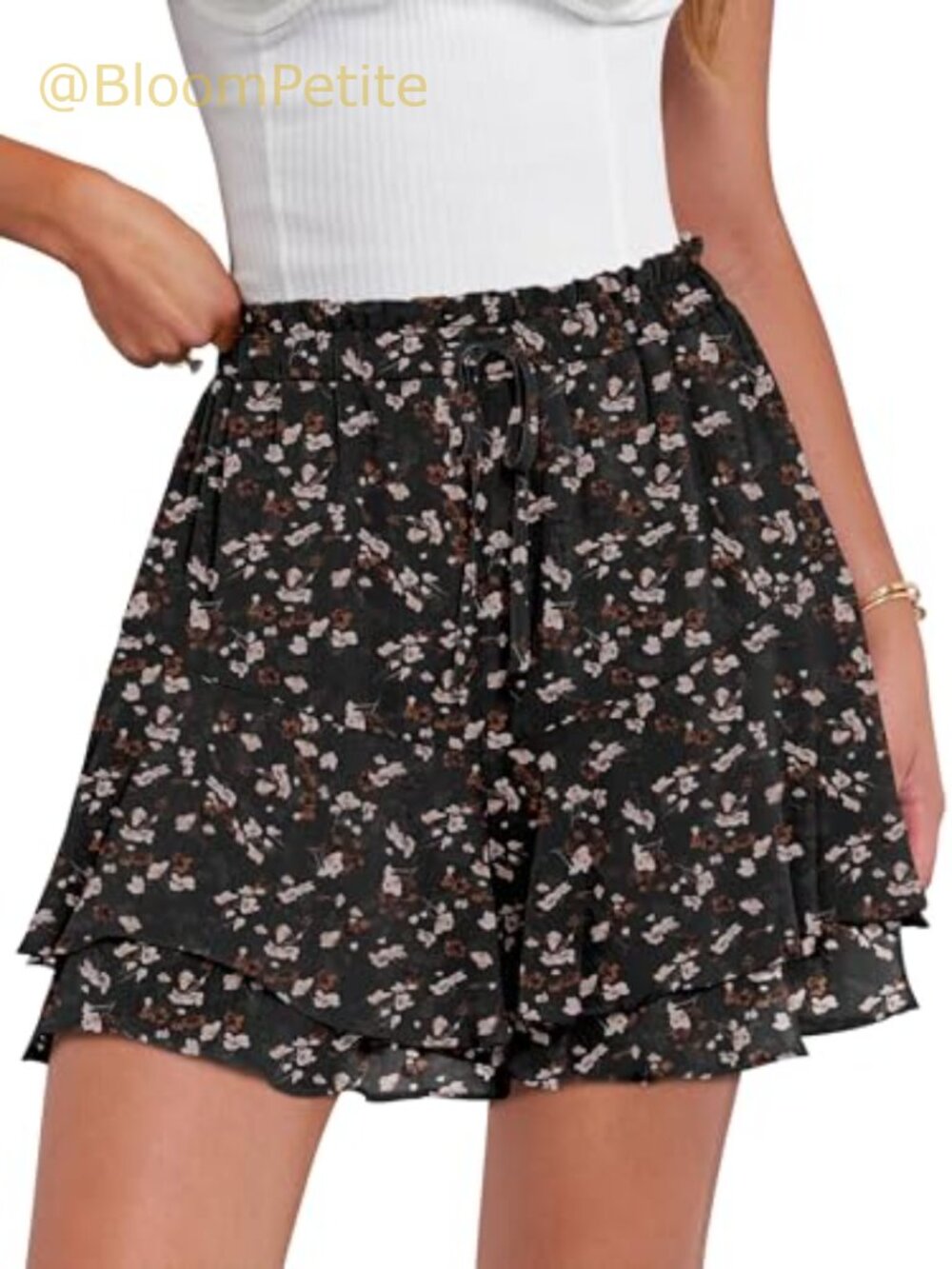 Flowy Skort Shorts Elastic Drawstring Double Layer Summer Casual